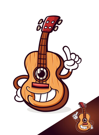 流行吉他音乐可爱的卡通人物色彩吉他弦乐