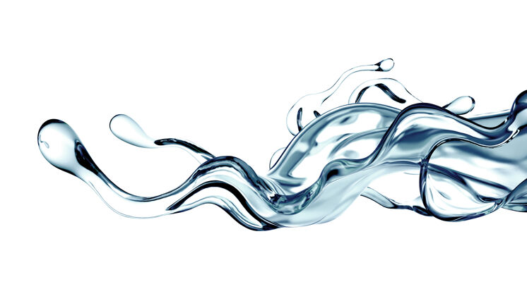 熔化清澈的蓝色液体飞溅 水三维插图 三维渲染飞溅液体自然