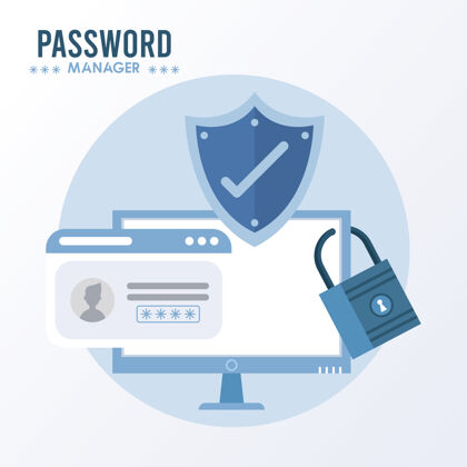 业务密码管理器主题与检查符号在盾牌和桌面插图联机警卫技术