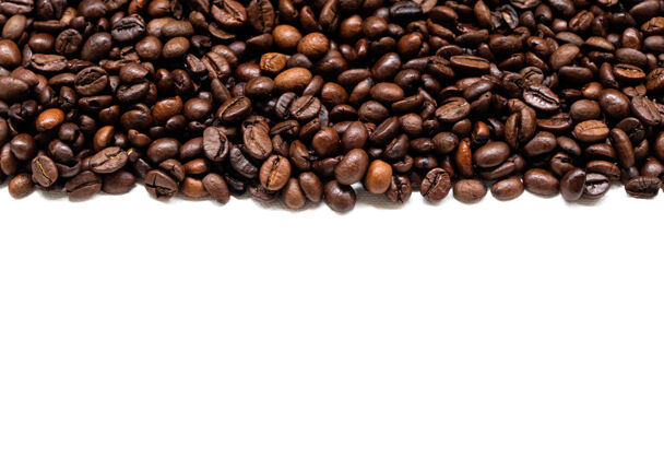 配料咖啡豆由深烤咖啡制成 表面为白色 表面为白色帆布 上面有临摹空间种子物体咖啡馆
