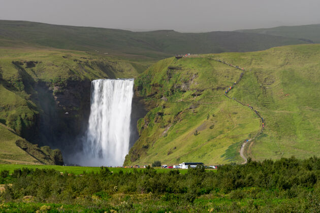 水斯科加福斯瀑布 世界上最大的瀑布冰岛斯科加尔.!水 自然 山 天 风景 草 岩石 瀑布 冒险 河流 欧洲 美丽 瀑布 地标 溪流 悬崖 冰岛 瀑布 风景