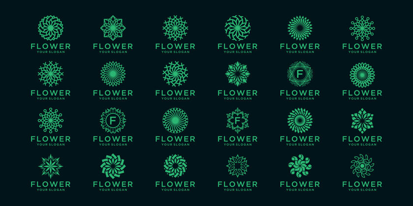 标志抽象花卉标志和图标的集合抽象开花收集