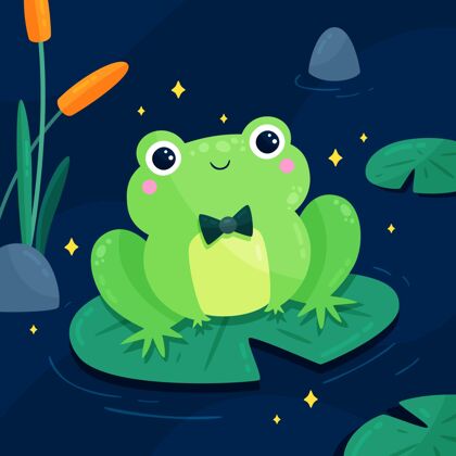 自然可爱的平面设计青蛙插图绿色野生动物动物