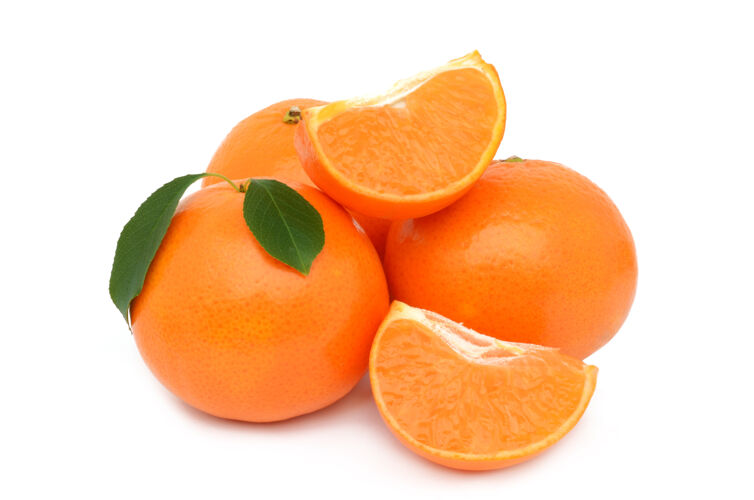 早餐橘子在白色的表面叶水果柑橘