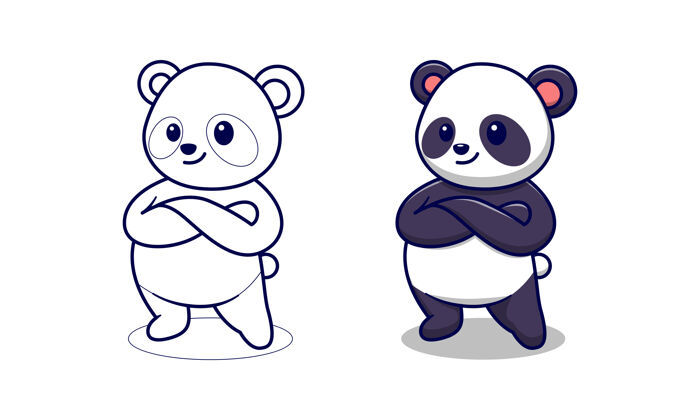 卡通人物可爱的熊猫卡通彩页给孩子们扁平可爱套装