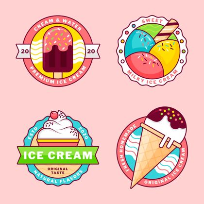 美味扁平冰淇淋标签系列标签甜点小吃