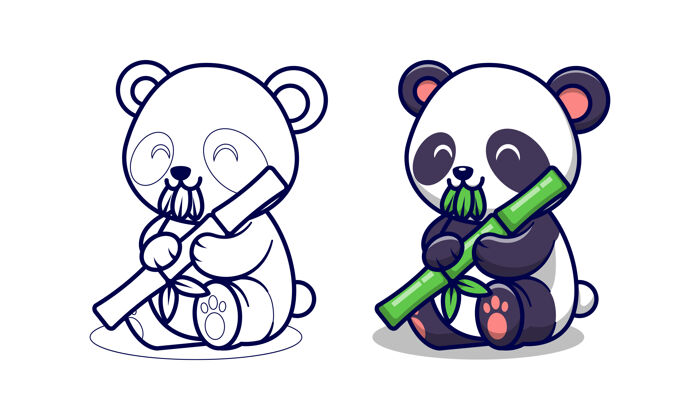 套装可爱的熊猫吃竹子卡通彩页给孩子们竹子熊猫可爱