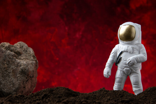 冠军白色宇航员在月球上的红色幻想科幻前视图体育场体育Fi