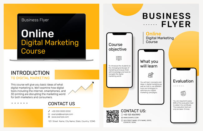 商业在线数字营销课程的商业传单模板公司传单公司小册子数字营销