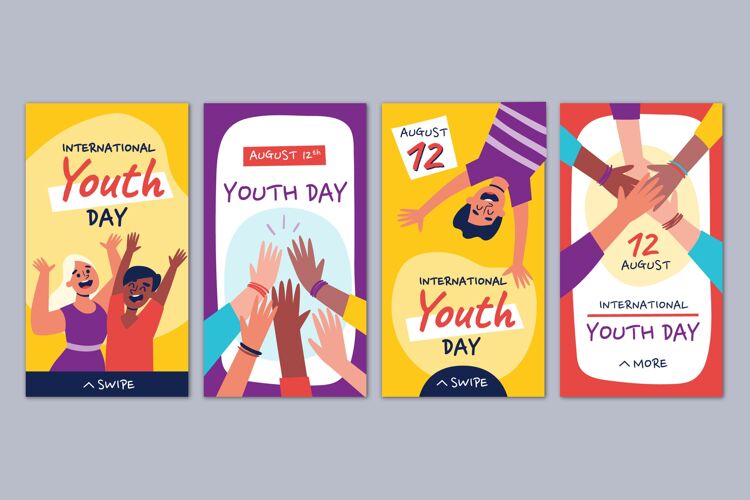社交媒体模板手绘国际青年节故事集青年包装纪念
