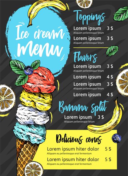 食物手绘冰淇淋黑板菜单刷新菜单餐厅菜单