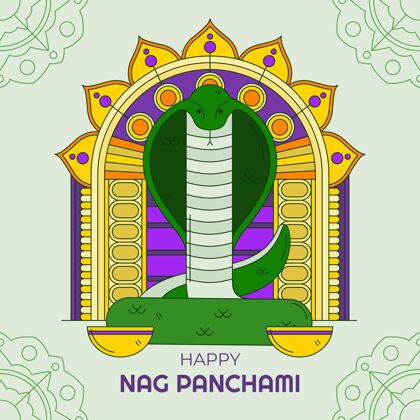 崇拜手绘nagpanchami插图眼镜蛇传统印度教