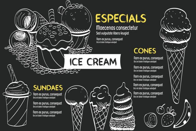 甜点手绘冰激凌黑板菜单模板冰淇淋冷冻食品餐厅菜单模板