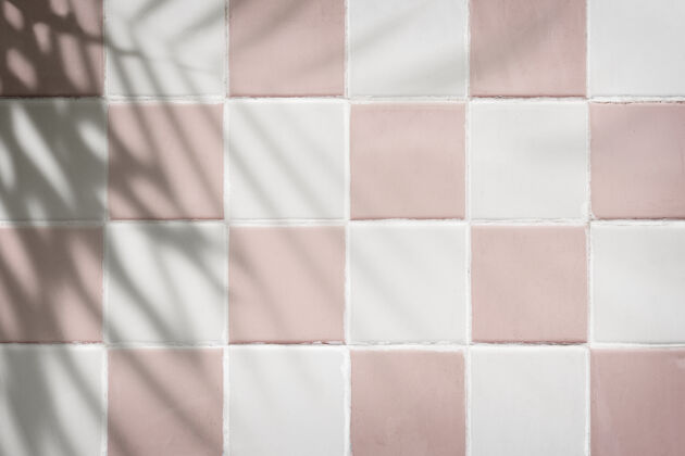 室内粉彩粉白色瓷砖纹理背景复古浴室粉彩