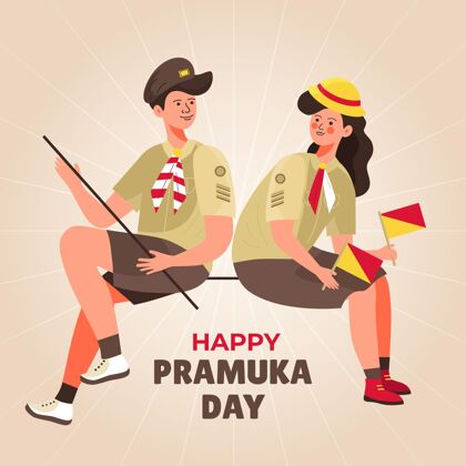 庆祝Pramuka日插图活动印尼手绘