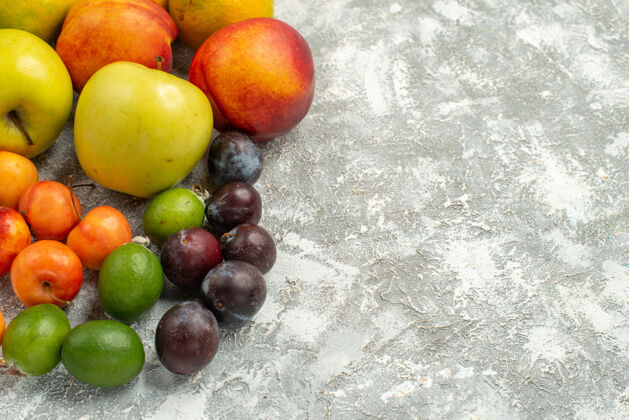 柑橘正面视图不同的水果组成新鲜水果的白色空间苹果新鲜饮食