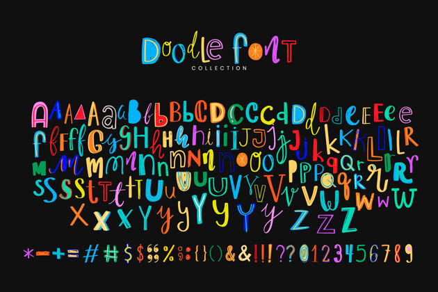 字体字母符号涂鸦字体风格彩色集手写字母表收藏