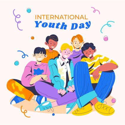 庆祝手绘国际青年节插画全球纪念活动