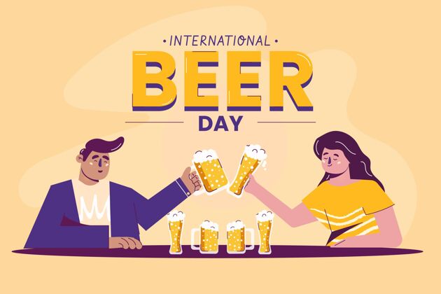 庆典国际啤酒日插画啤酒日手绘酒精