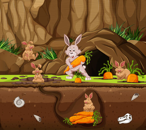 草地下动物洞穴与兔子家庭层毛皮雄性