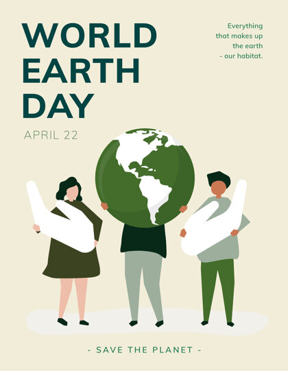 保护世界地球日海报可编辑模板人地球拯救地球