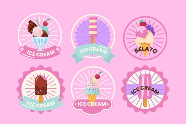 标签收集扁平冰淇淋标签系列甜点平面设计小吃