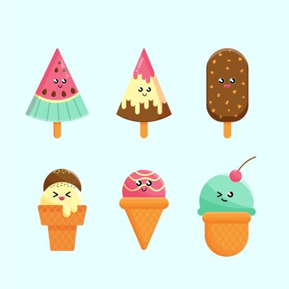 套餐扁平冰淇淋系列平面设计收藏甜点