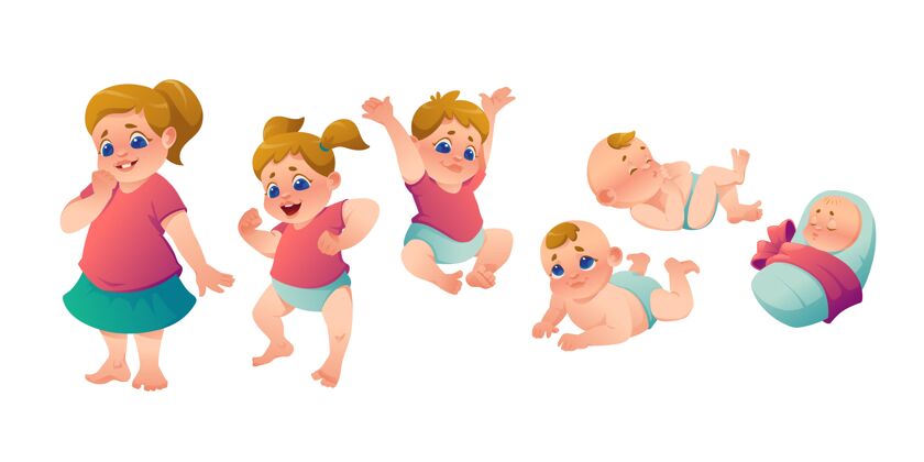 个人一个女婴插图的平面阶段女孩步骤分类