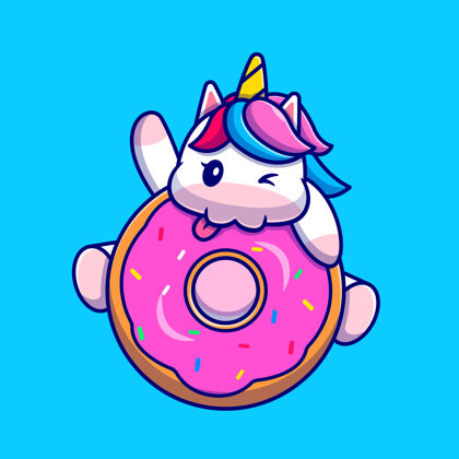 糖果可爱的独角兽吃甜甜圈卡通人物动物隔离食品食物垃圾甜甜圈