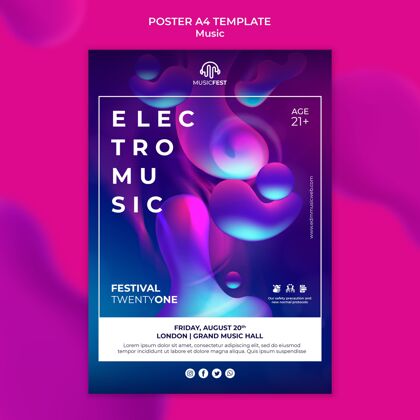 抽象形状电子音乐节用霓虹灯液体效果形状的垂直海报模板音乐节垂直海报