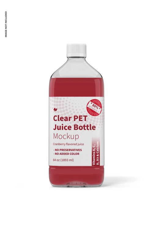 塑料64盎司透明宠物果汁瓶模型 前视图瓶子模型液体