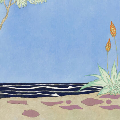 自然热带海滩插图 从乔治巴比尔的艺术作品混音河流海岸海滩