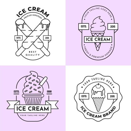 甜点线性扁平冰淇淋标签收集冷冻食品美味标签收集