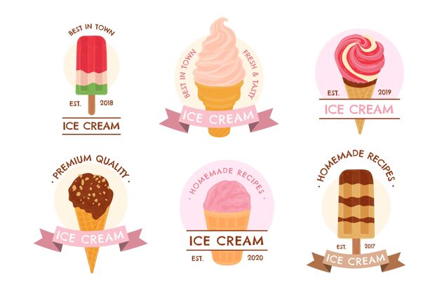 套餐手绘风格冰淇淋标签集食品夏季凉爽