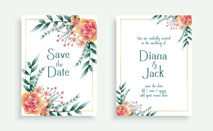 鲜花装饰花婚卡模板设计保存日期婚礼请柬浪漫
