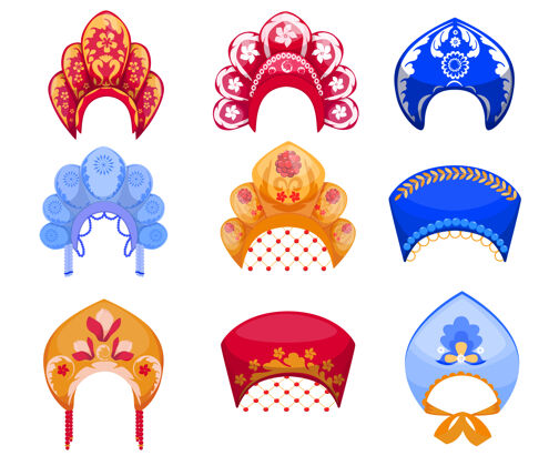 服装卡通套装kokoshniks 传统的俄罗斯女性头饰传统帽子文化