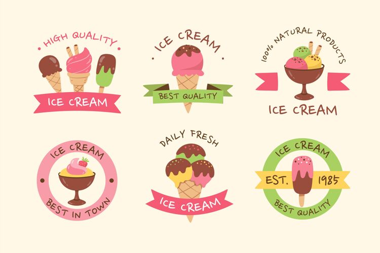 风味手绘风格冰淇淋标签包标签奶油季节