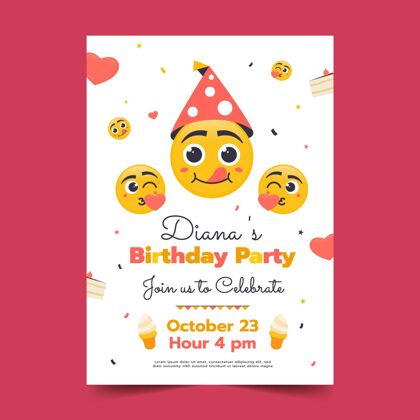 儿童平面表情生日邀请模板生日表情符号表情符号生日请柬