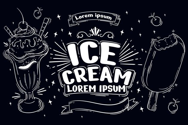 夏天冰淇淋黑板背景雕刻冰淇淋手绘