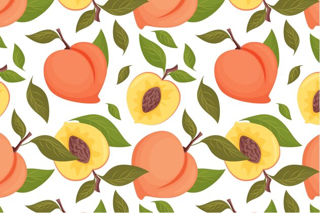 手绘手绘桃花图案设计水果图案水果桃图案