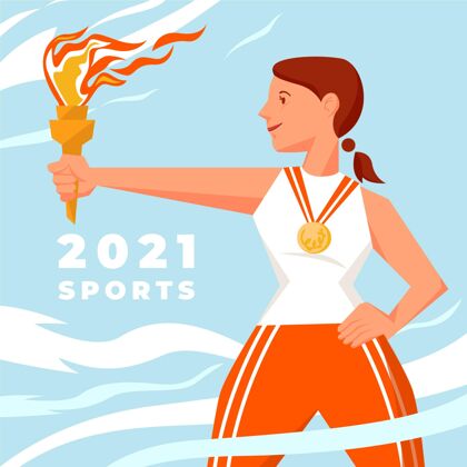 女子手绘2021年奥运会插画体育奥运会火炬