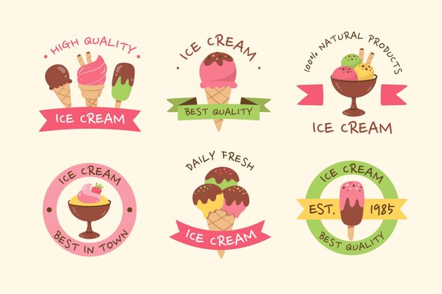 风味手绘风格冰淇淋标签包标签奶油季节