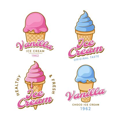 食品手绘冰淇淋标签套装夏季冰淇淋包装