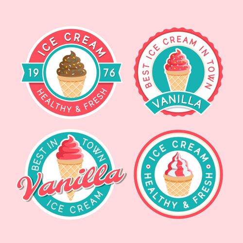 清新平面设计冰淇淋标签季节标签甜点