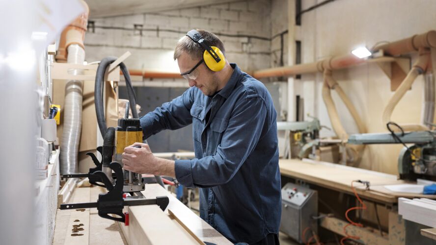 工匠在木材车间工作的创意人车间爱好创意