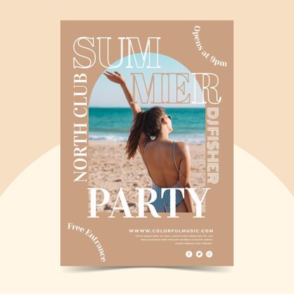 准备印刷平面夏季聚会垂直海报模板与照片传单夏天夏天聚会海报