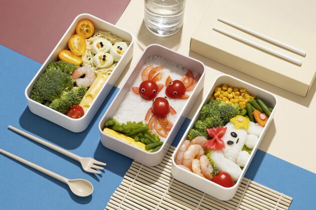安排美味的便当盒日本膳食食品