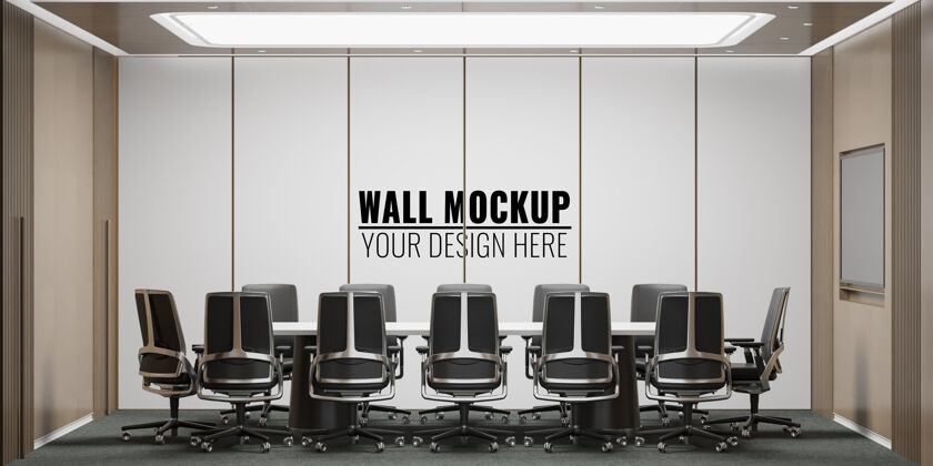 公司室内现代办公室会议室墙壁模型工作区空三维渲染