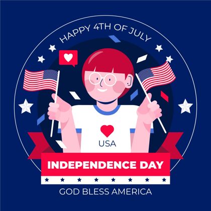 节日七月四日-独立日插画美国贺卡纪念