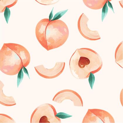 图案设计手绘水彩桃花图案水彩桃图案水果